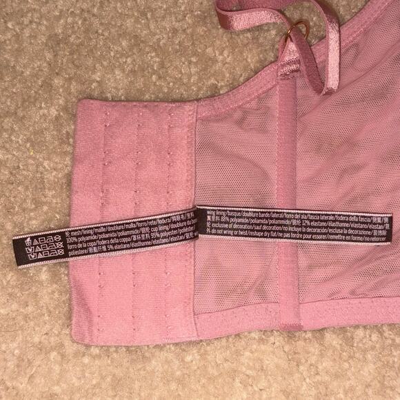 Victoria’s Secret Floral Embroidered Bustier Crop Top Pink Mesh Size Small‎ DD - Picture 6 of 6